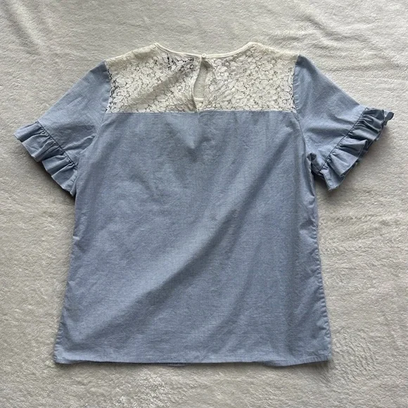 karl lagerfeld paris chambray + lace top - Picture 3 of 9